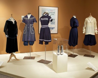Women began to exercise more. Swimsuits and gym uniforms (right) began to change. Image: Kent State University. 